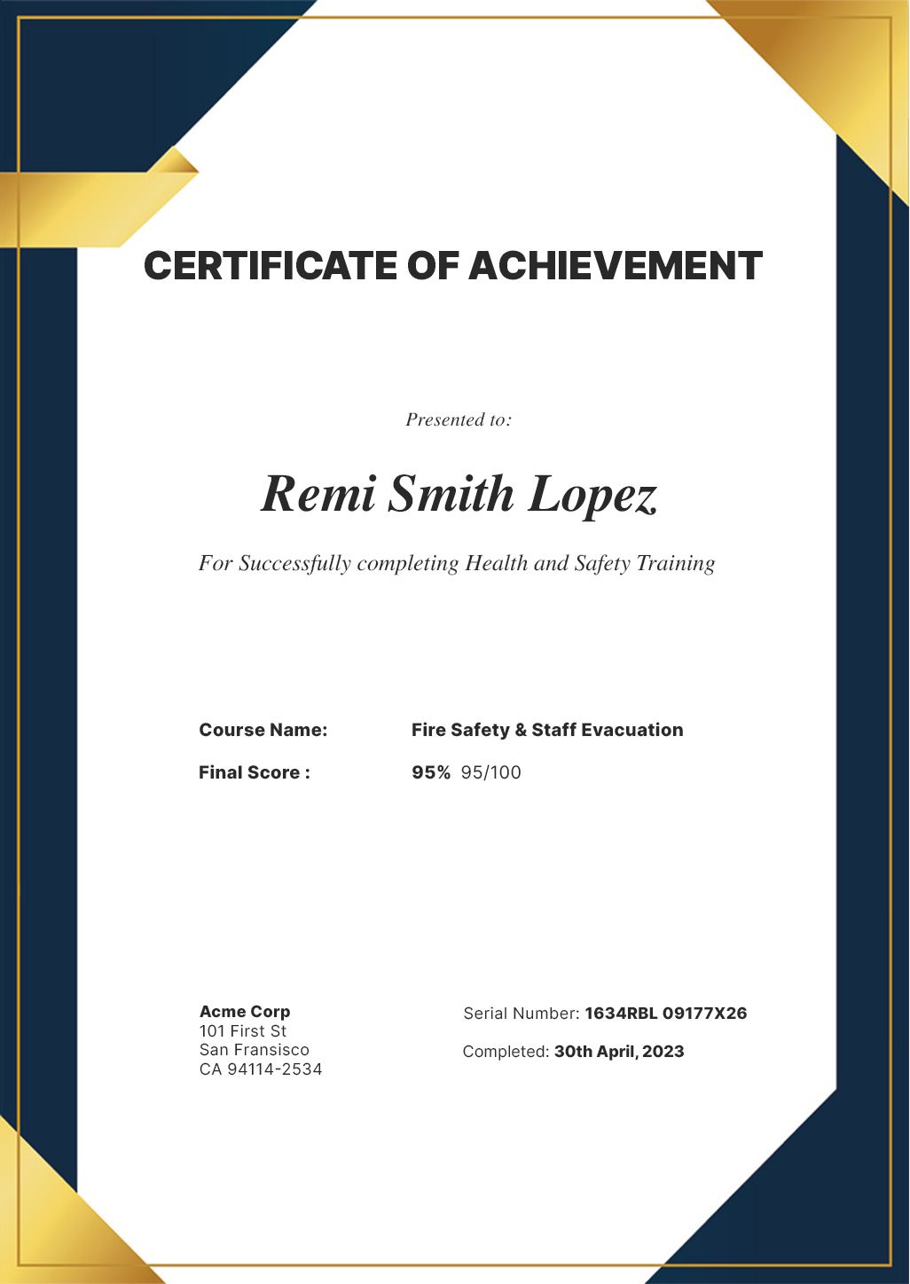 Example Certificate design