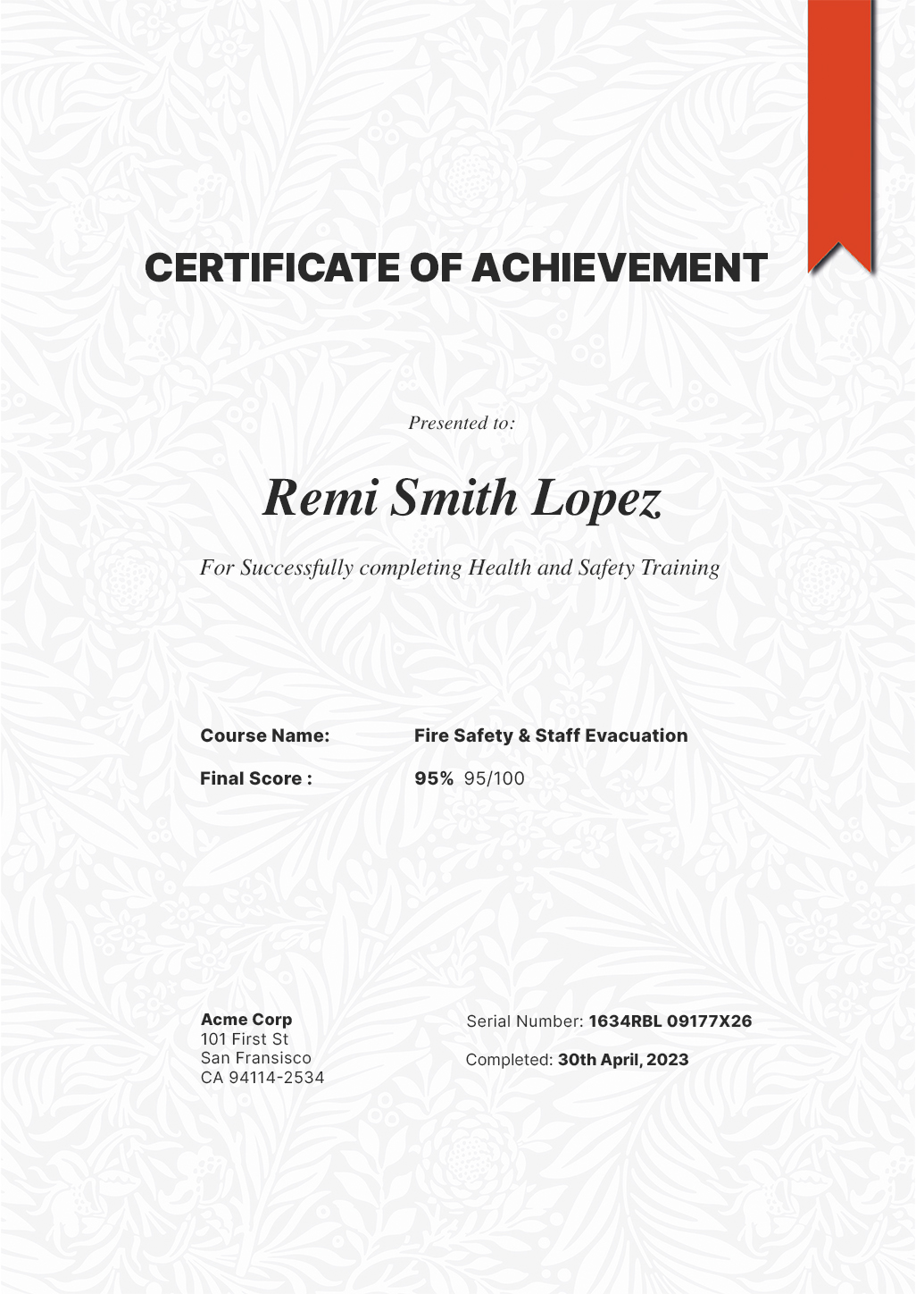 Example Certificate design